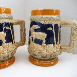 Vintage Collectible Beer Steins Set of (2) Made in Japan 6.5" Inch